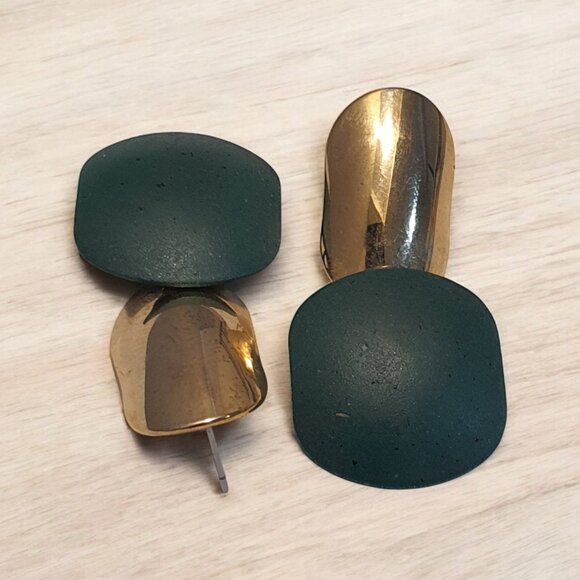 Modern Gold and Matte Green Earrings - Picture 2 of 2